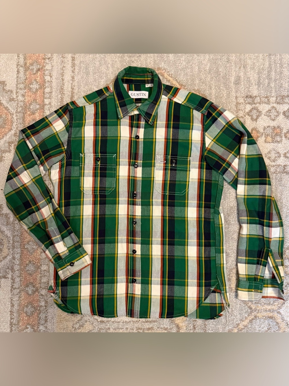 Gustin Monster Selvedge Plaid Workshirt - Green Large Classic Fit #98